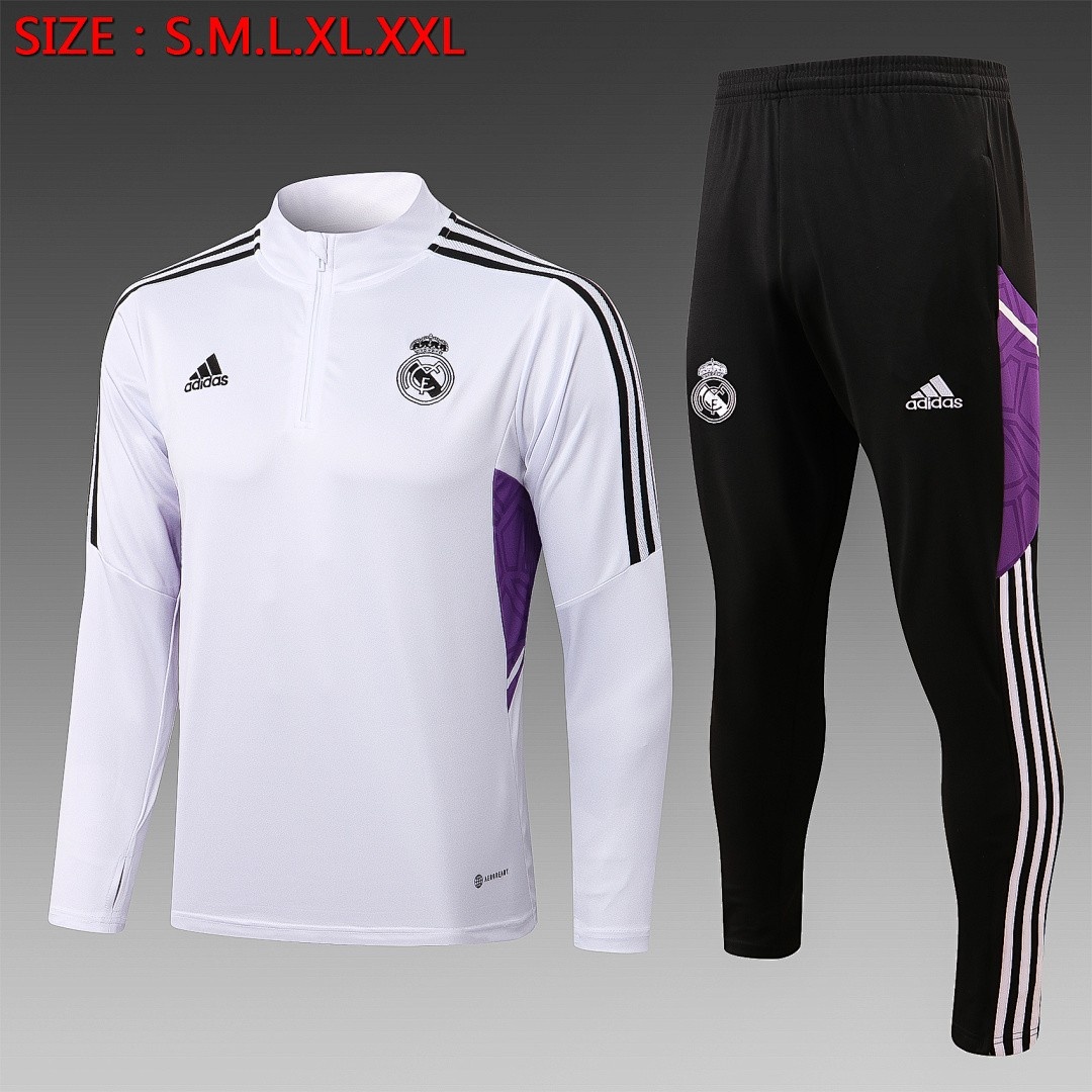 JER-5135_1 Real Madrid 22-23 White Half-Zip Jacket - 图片 1