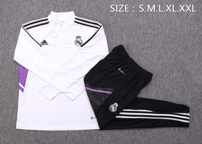 Real Madrid 22-23 White Half-Zip Jacket - 图片 2