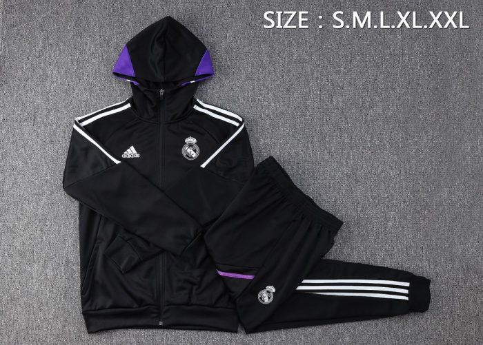 Real Madrid 22-23 Black Long Zip Jacket with Hood - 图片 3