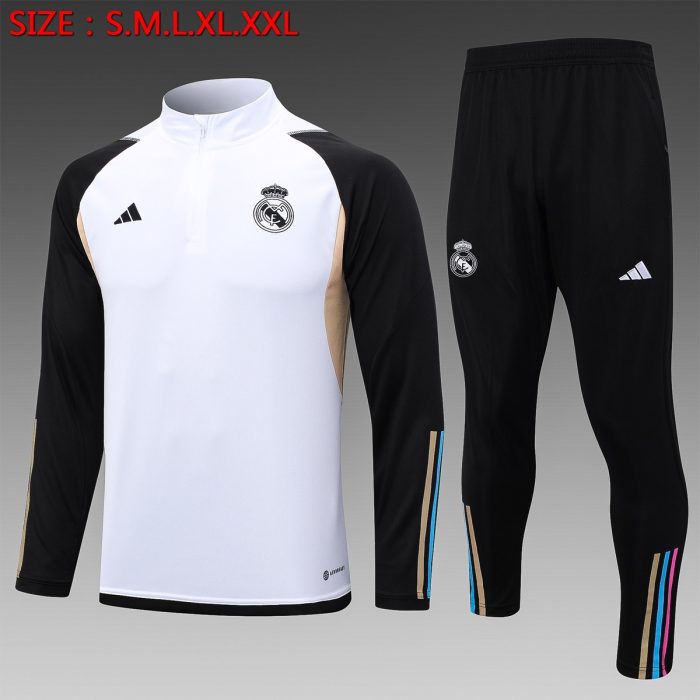 Real Madrid 23-24 White Half-Zip Jacket - 图片 3