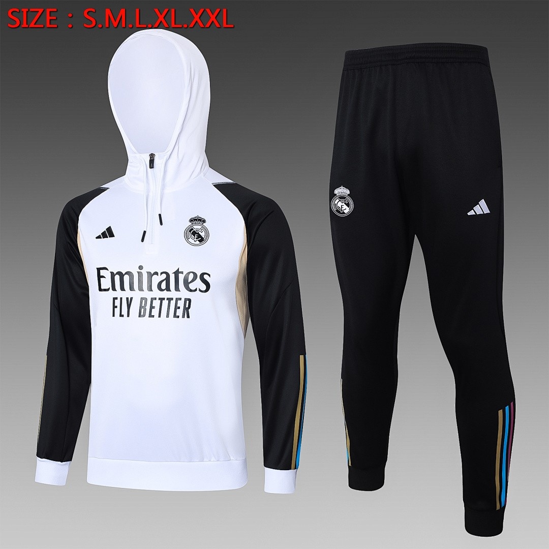 JER-5160_1 Real Madrid 23-24 Half-Zip Hoodie White - 图片 1