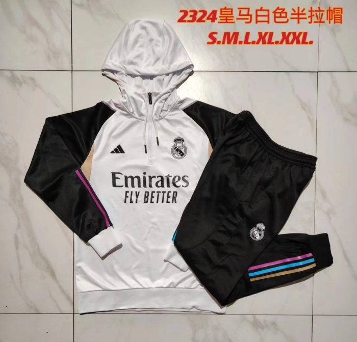 Real Madrid 23-24 Half-Zip Hoodie White - 图片 9