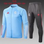 2021 Real Madrid Light Blue Kids Long Zipper Jacket