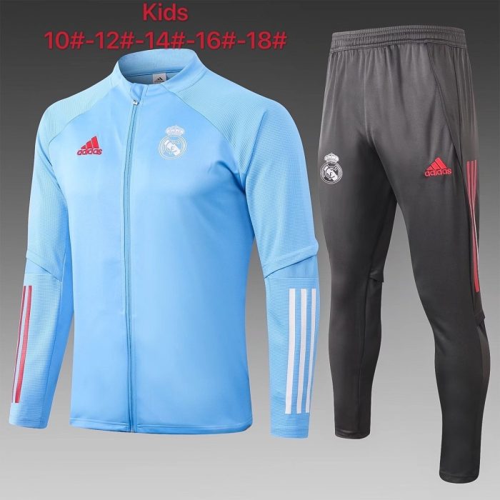 2021 Real Madrid Light Blue Kids Long Zipper Jacket - 图片 2