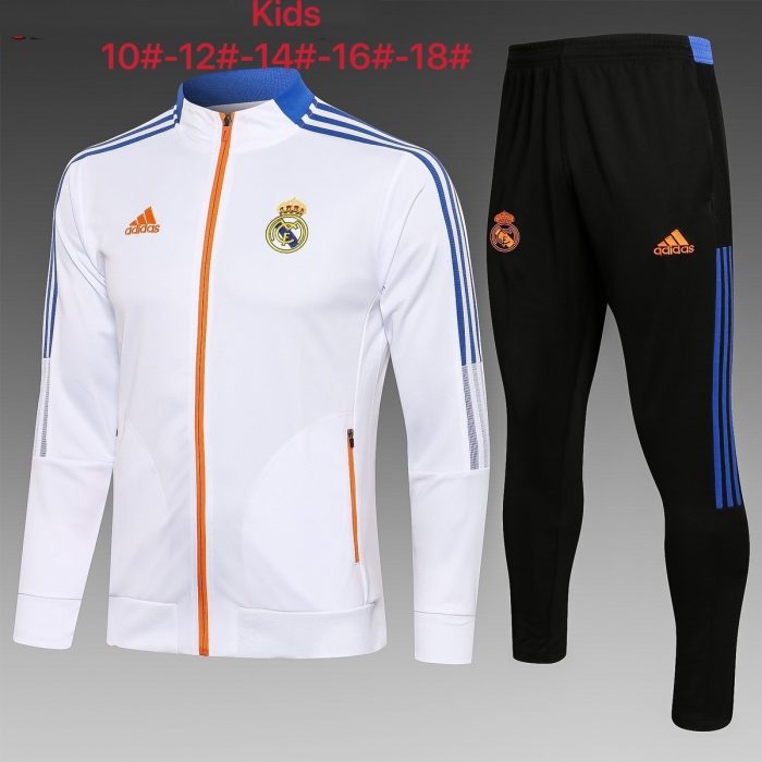 Real Madrid 21-22 White Kids Long Zipper Jacket - 图片 2