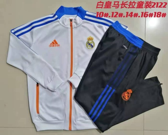 Real Madrid 21-22 White Kids Long Zipper Jacket - 图片 3