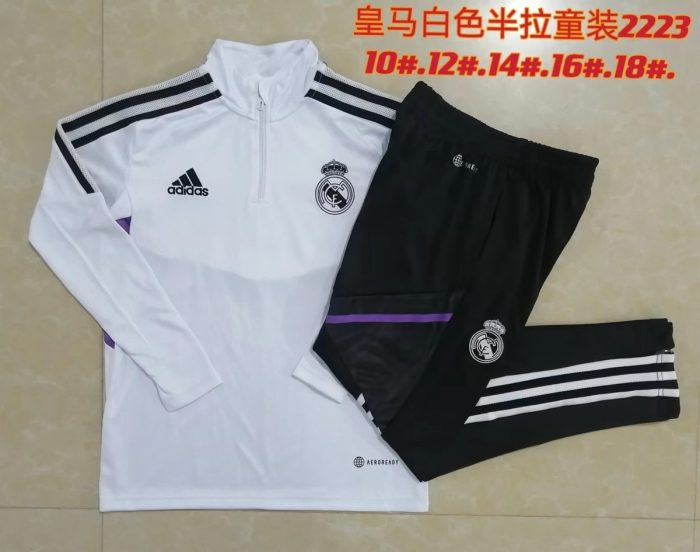 Real Madrid 22-23 White Kids' Half-Zip Jacket - 图片 3