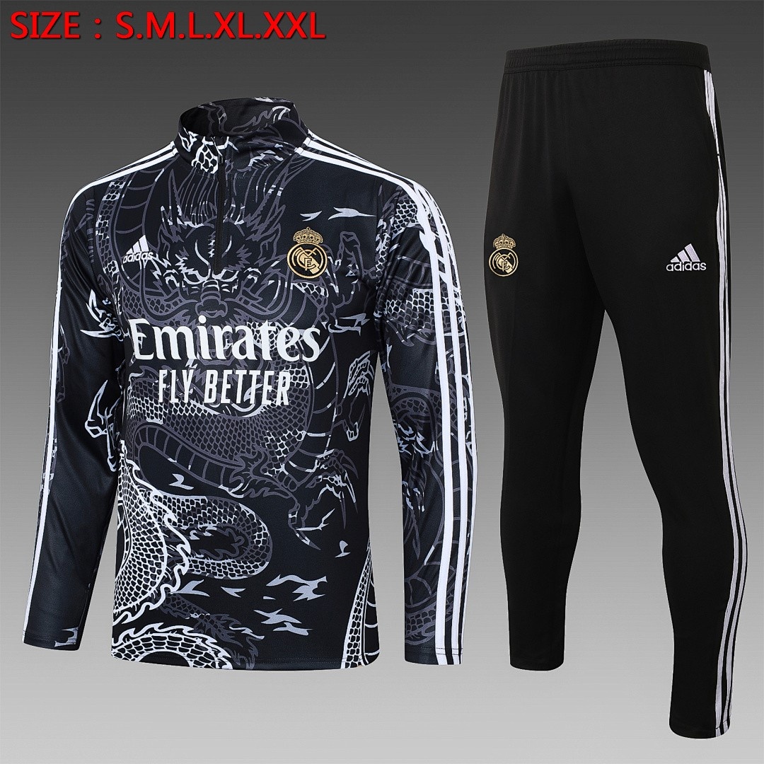 JER-5178_1 Real Madrid 23-24 Half Zip Jacket Black (Spray Ink) - 图片 1