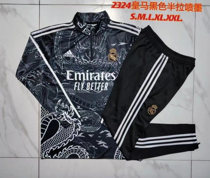 Real Madrid 23-24 Half Zip Jacket Black (Spray Ink) - 图片 9
