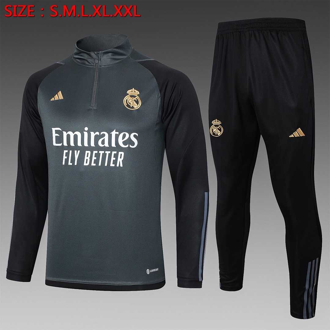 JER-5179_1 Real Madrid 23-24 Half Zip Jacket Dark Gray - 图片 1