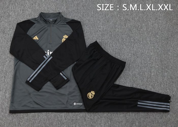 Real Madrid 23-24 Half Zip Jacket Dark Gray - 图片 2