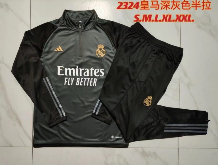 Real Madrid 23-24 Half Zip Jacket Dark Gray - 图片 9