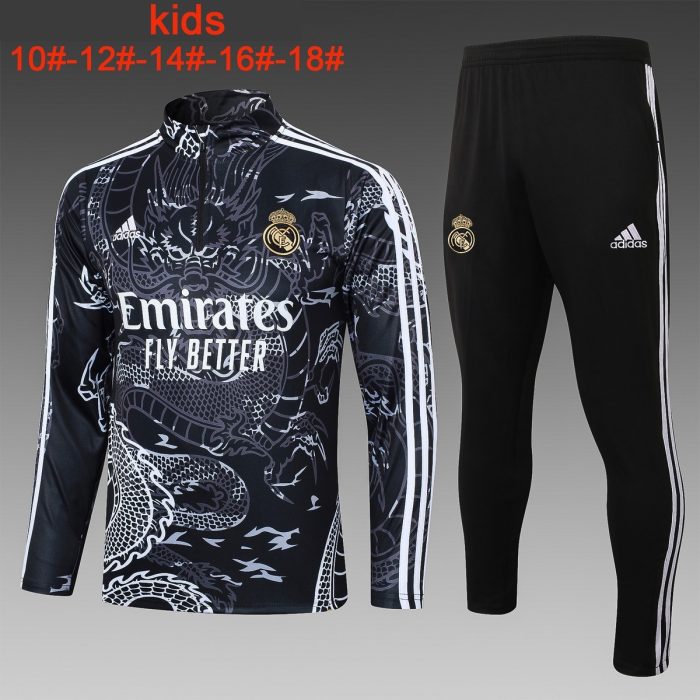 Real Madrid 23-24 Black Kids' Half-Zip Jacket (Spray Print) - 图片 2