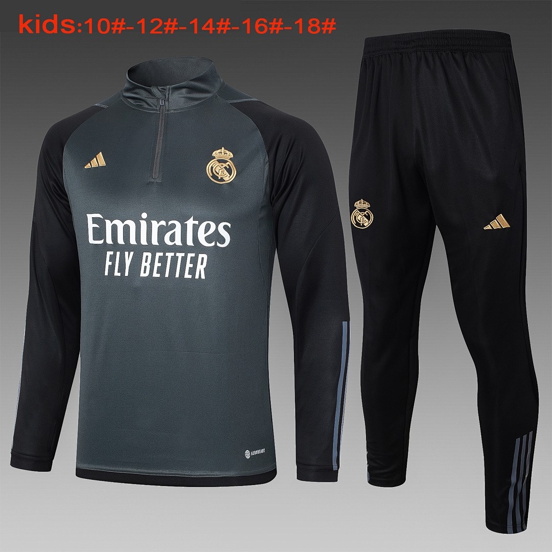 JER-5182_1 Real Madrid 23-24 Half Zip Jacket Dark Grey Kids - 图片 1
