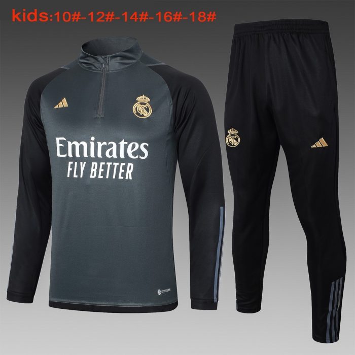 Real Madrid 23-24 Half Zip Jacket Dark Grey Kids - 图片 2