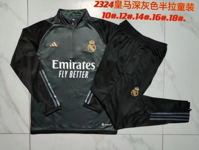 Real Madrid 23-24 Half Zip Jacket Dark Grey Kids - 图片 3