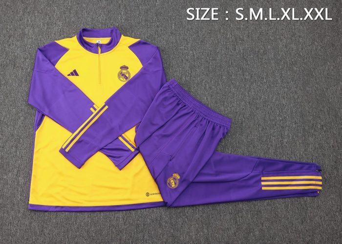 Real Madrid 23-24 Yellow Half-Zip Jacket - 图片 2