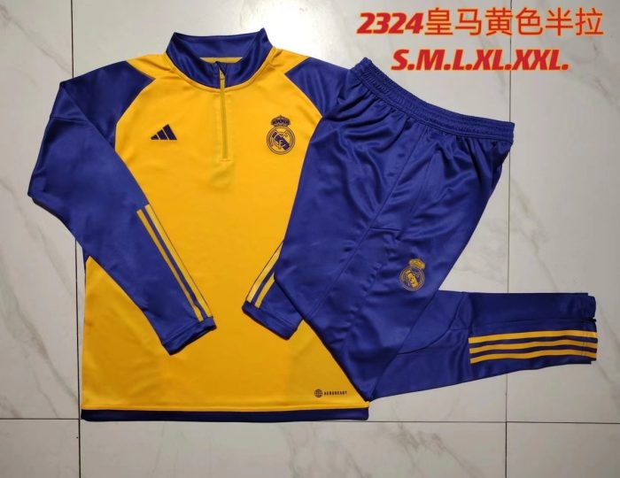 Real Madrid 23-24 Yellow Half-Zip Jacket - 图片 9