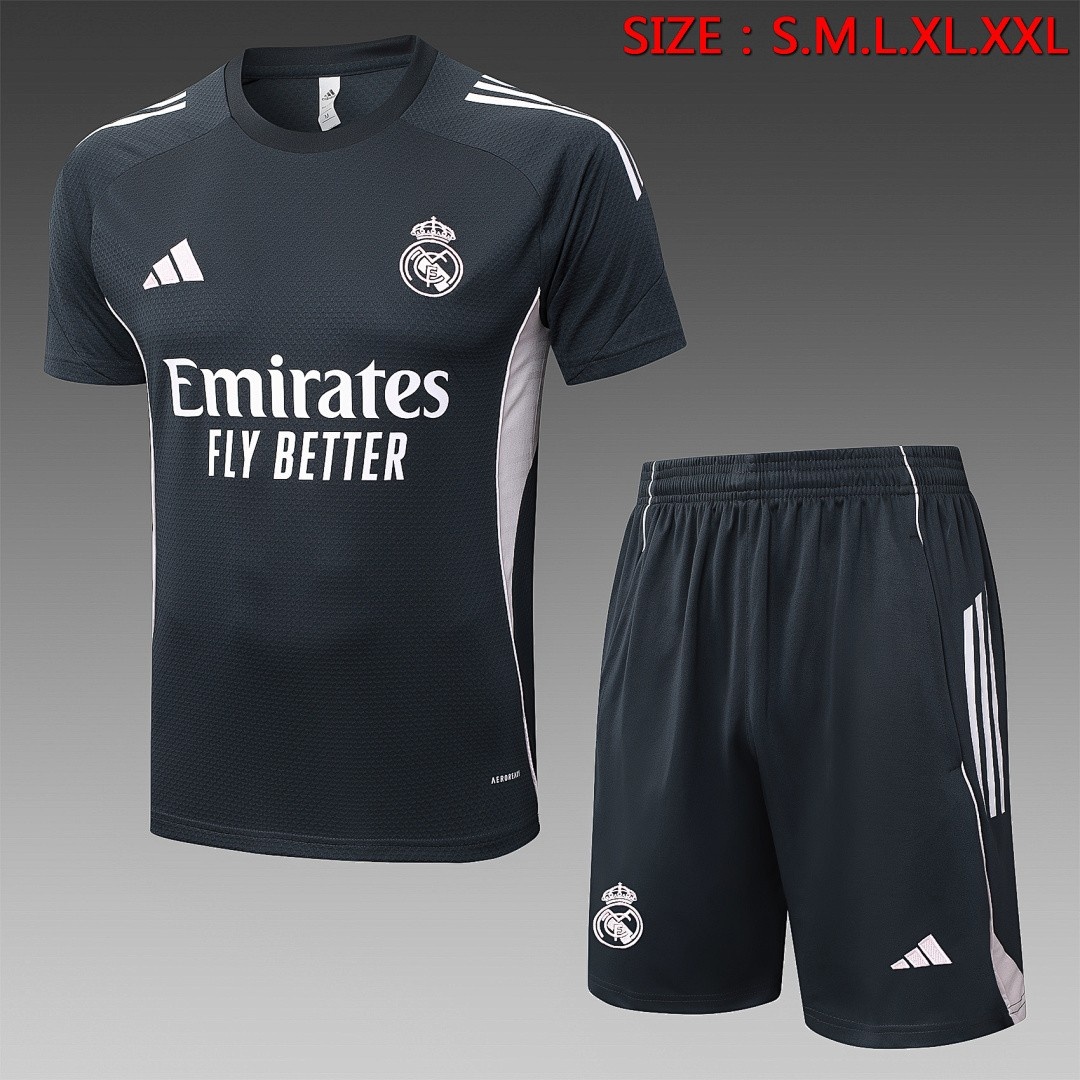 JER-5187_1 Real Madrid 25/26 Short Sleeve Training Shirt Dark Gray - 图片 1