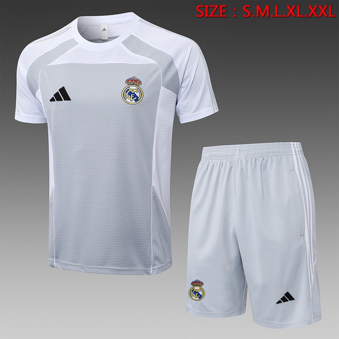 JER-5188_1 Real Madrid Grey White Short Sleeve Training Suit - 图片 1