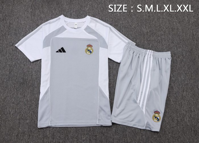 Real Madrid Grey White Short Sleeve Training Suit - 图片 2