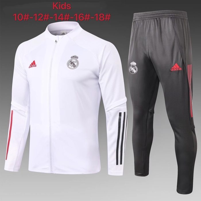 2021 Real Madrid White Kids Long Zipper Jacket - 图片 2