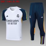 Real Madrid 23-24 White Short Sleeve Training Suit with Pants
