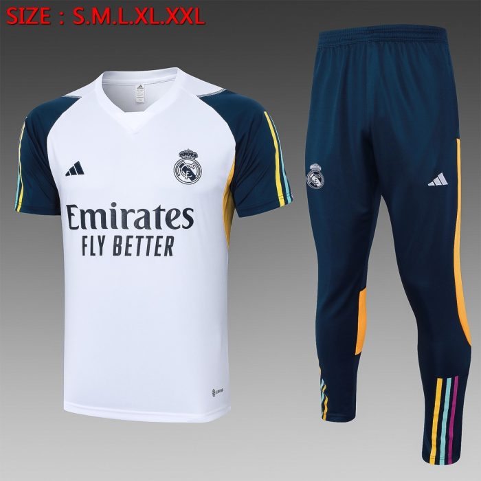 Real Madrid 23-24 White Short Sleeve Training Suit with Pants - 图片 8