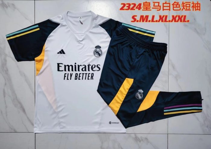 Real Madrid 23-24 White Short Sleeve Training Suit with Pants - 图片 9