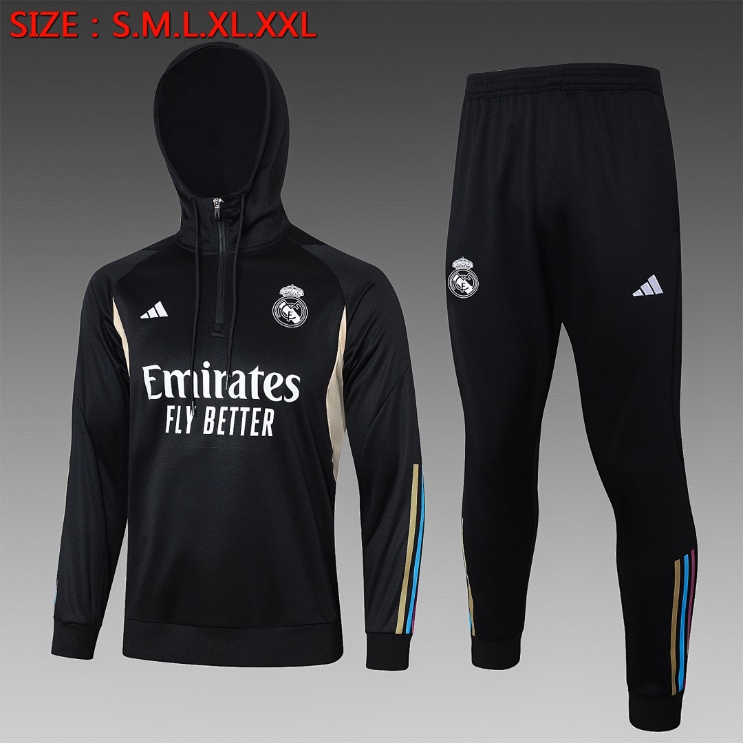JER-5202_1 Real Madrid 23-24 Black Half-Zip Jacket - 图片 1