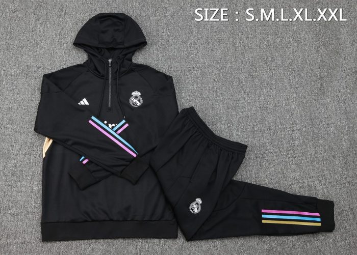 Real Madrid 23-24 Black Half-Zip Jacket - 图片 2