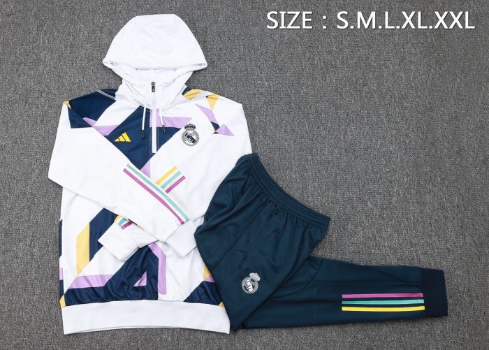 Real Madrid 23-24 Half-Zip Hoodie White Spray Print - 图片 2