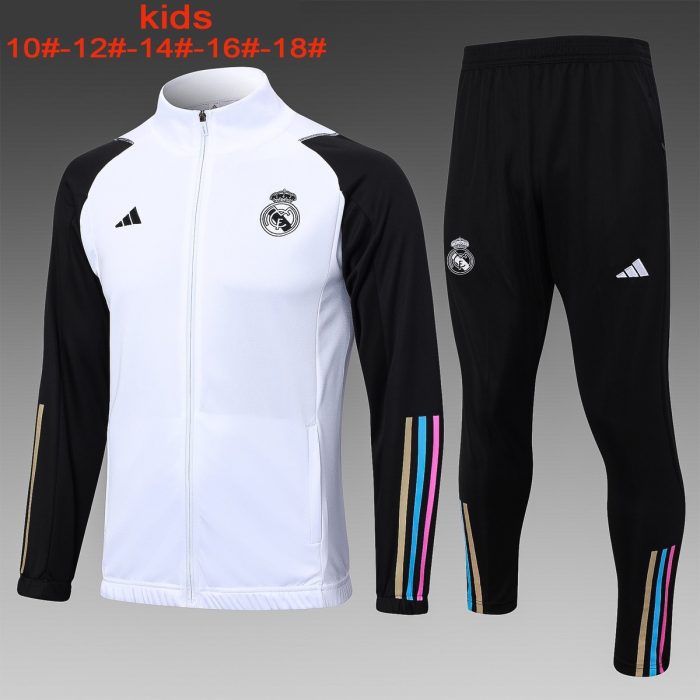 Real Madrid 23-24 White Kids Long Zipper Jacket - 图片 2