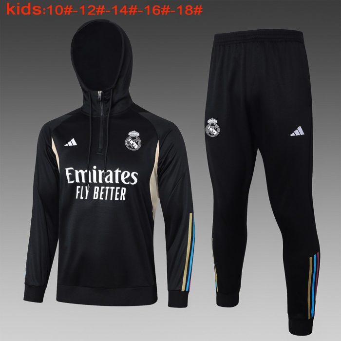 Real Madrid 23-24 Half-Zip Hoodie Black Kids - 图片 2