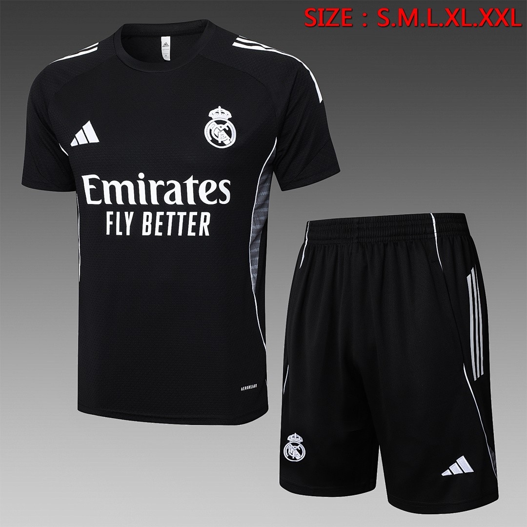 JER-5209_1 Real Madrid Black Short Sleeve Training Suit - 图片 1