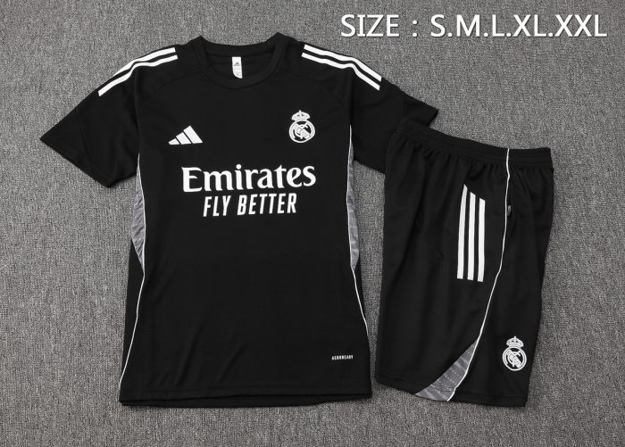 Real Madrid Black Short Sleeve Training Suit - 图片 2
