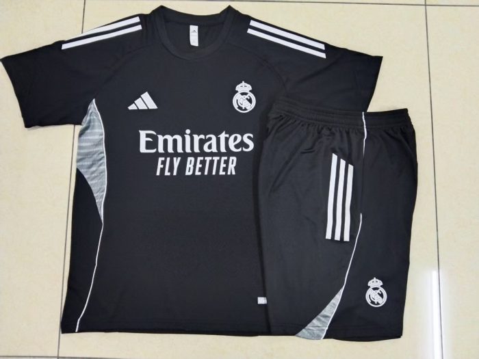 Real Madrid Black Short Sleeve Training Suit - 图片 9