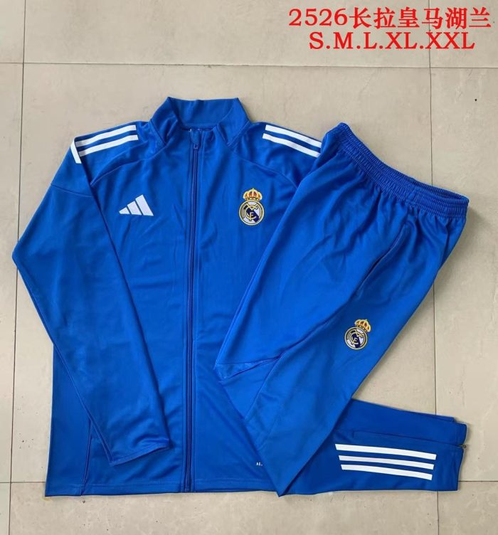 Real Madrid 2526 Long Zipper Jacket Lake Blue (White Trim) - 图片 9