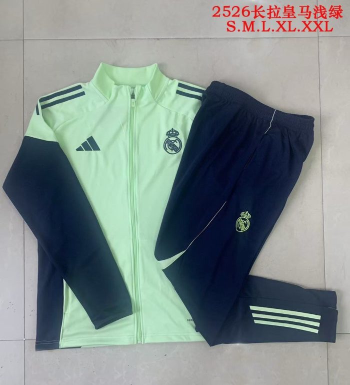 Real Madrid Light Green Long Zipper Jacket - 图片 9