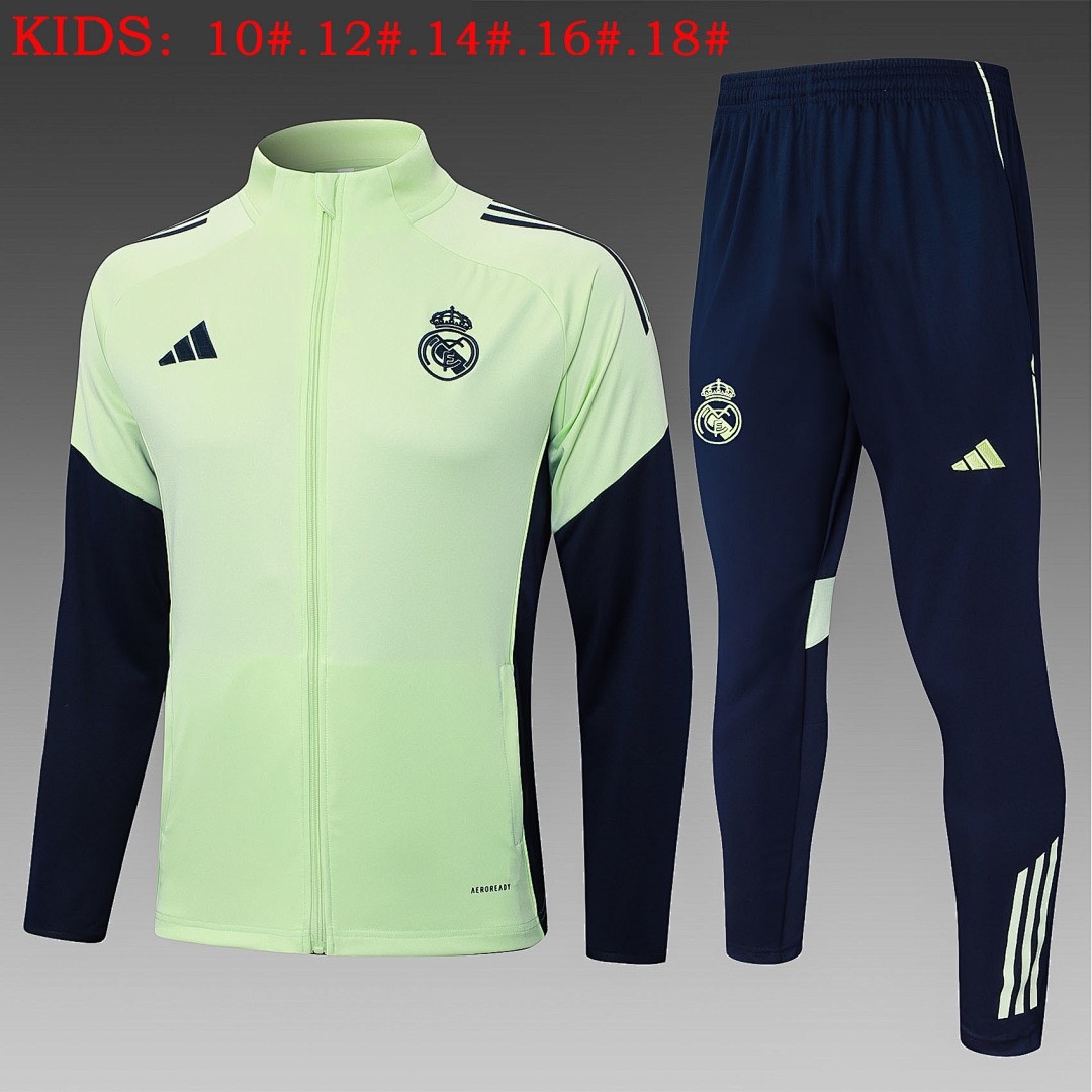 JER-5217_1 Real Madrid Light Green Kids Long Zipper Jacket - 图片 1