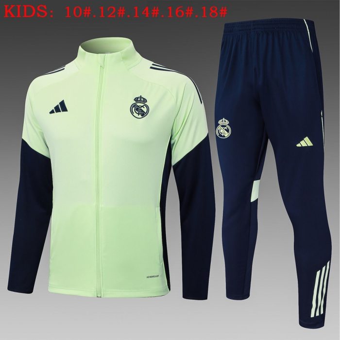 Real Madrid Light Green Kids Long Zipper Jacket - 图片 2