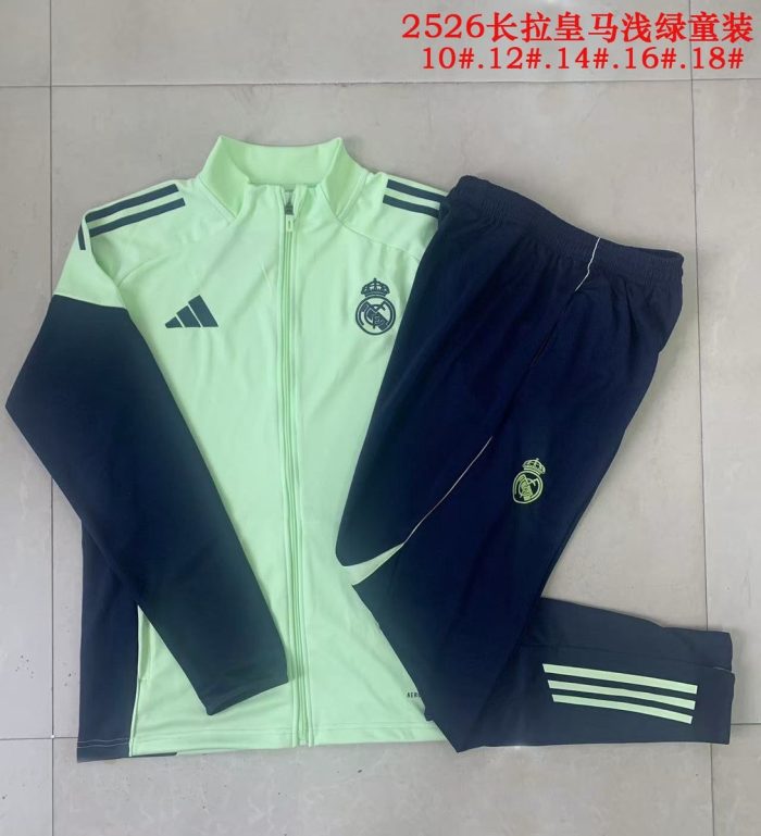 Real Madrid Light Green Kids Long Zipper Jacket - 图片 3