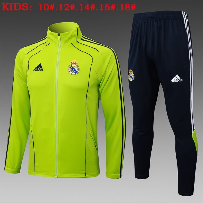 Real Madrid Retro Edition Kids' Long Zipper Jacket in Grass Green - 图片 2