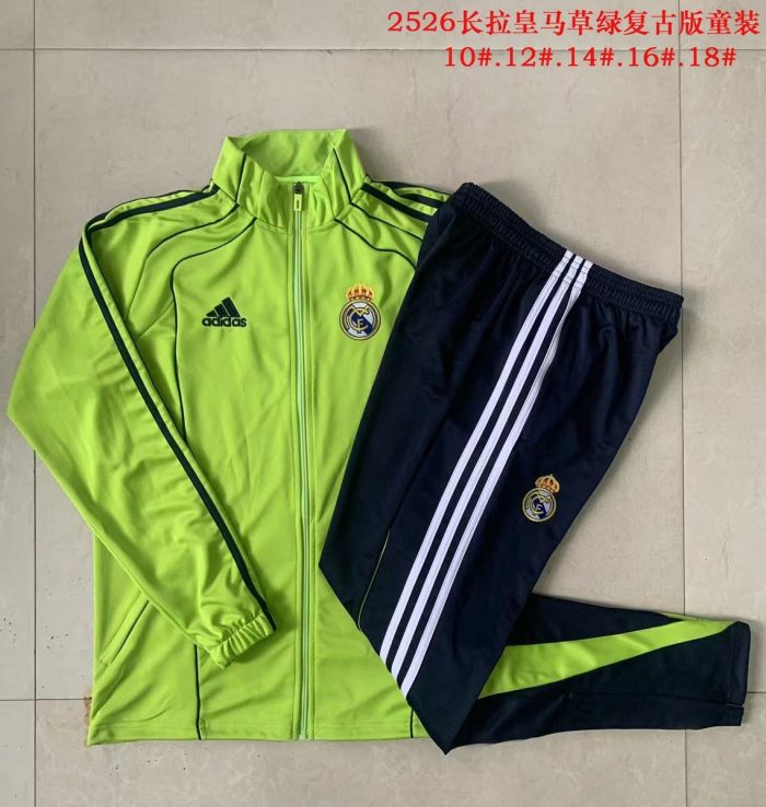 Real Madrid Retro Edition Kids' Long Zipper Jacket in Grass Green - 图片 3