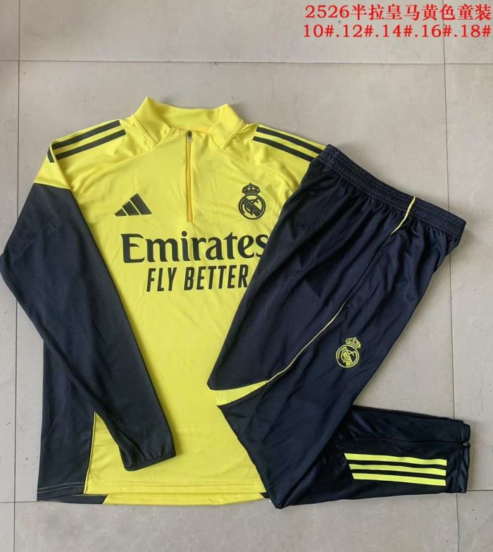 Real Madrid Yellow Kids Semi-Zip Jacket - 图片 3