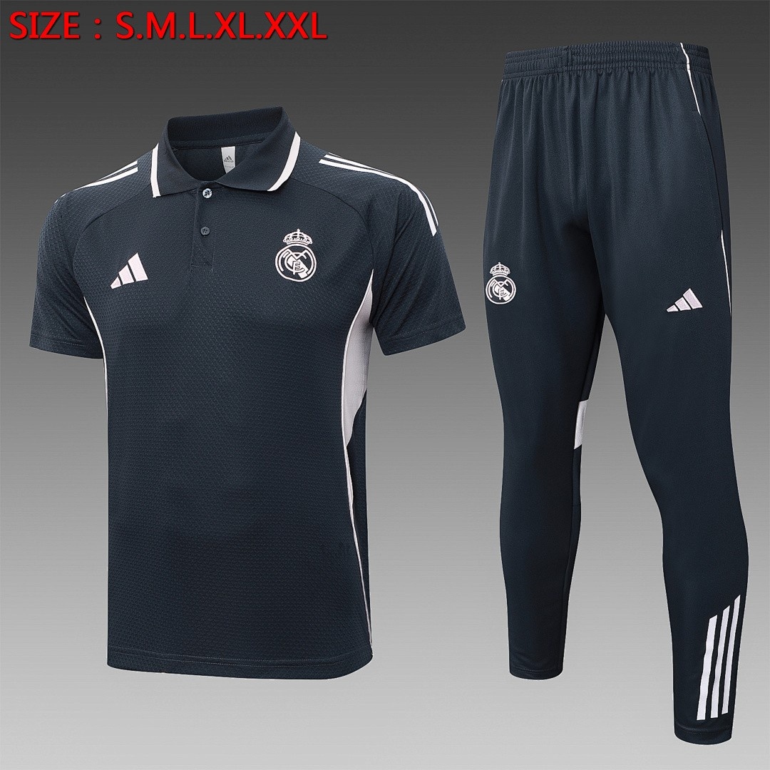 JER-5220_1 Real Madrid Polo Shirt Dark Gray (Light Pink Trim) - 图片 1