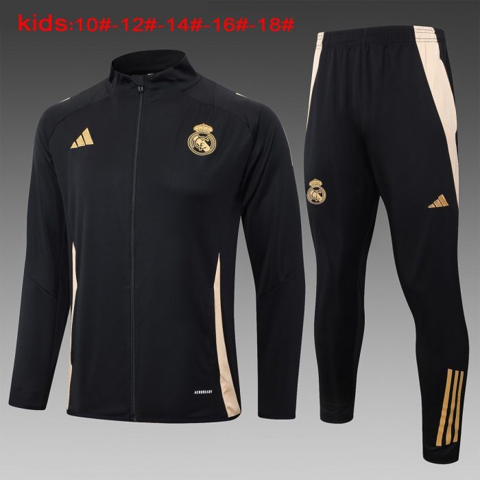 Real Madrid 24-25 Black Children's Long Zipper Jacket - 图片 2