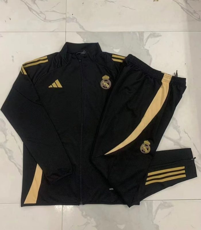Real Madrid 24-25 Black Children's Long Zipper Jacket - 图片 3