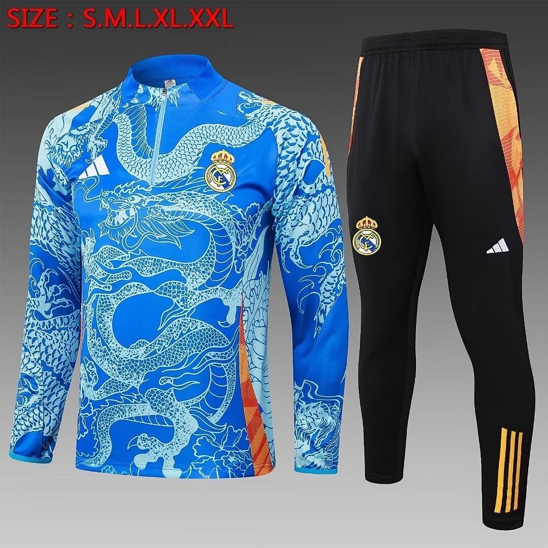 JER-5227_1 Real Madrid 24-25 Half-Zip Jacket Light Blue (Spray Ink Dragon) - 图片 1