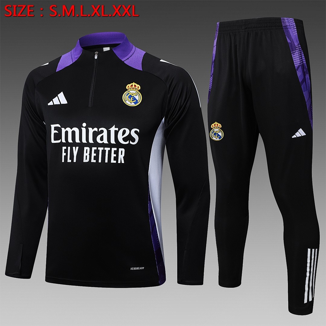JER-5228_1 Real Madrid 24-25 Black Half-Zip Jacket with Purple Collar - 图片 1